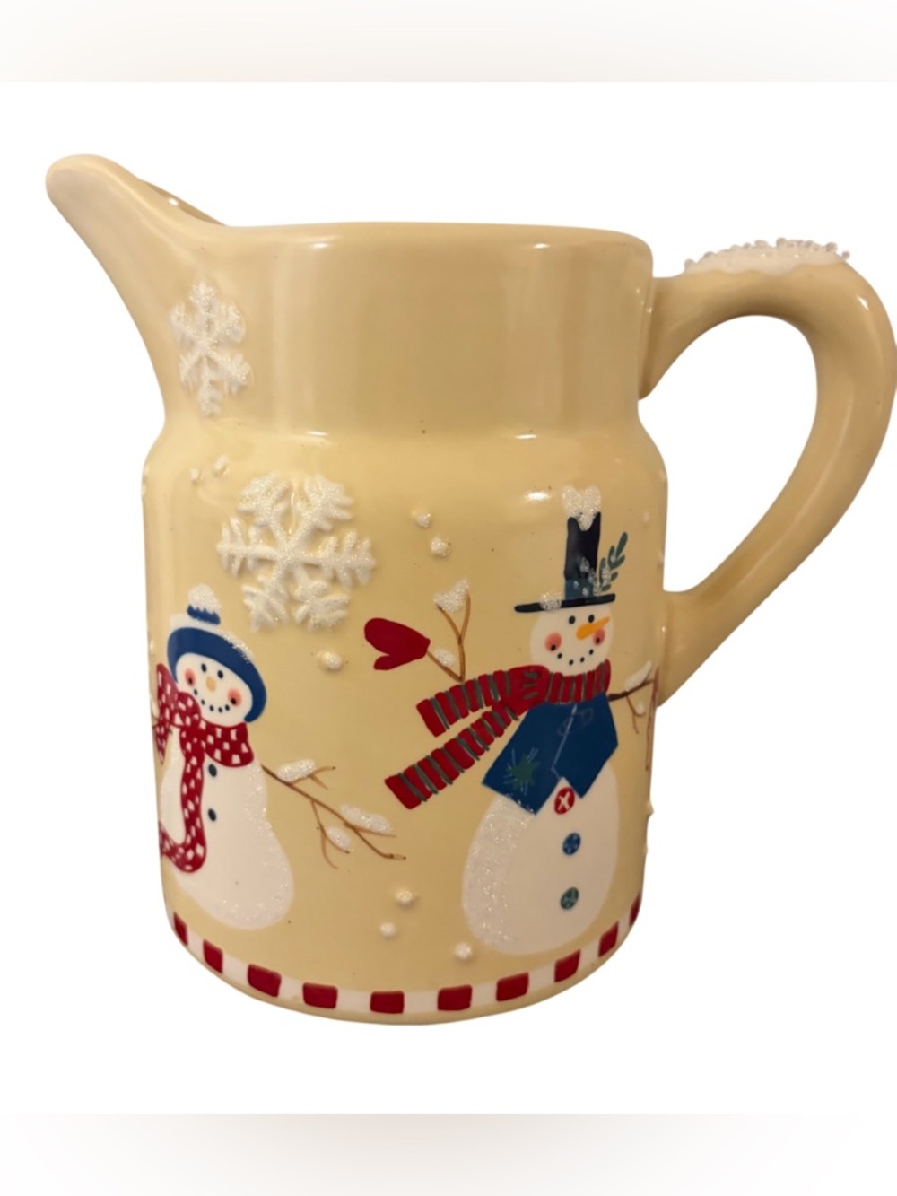 Hallmark Holiday Snowman Christmas Milk Water Juice Pitcher  7.5" Tall